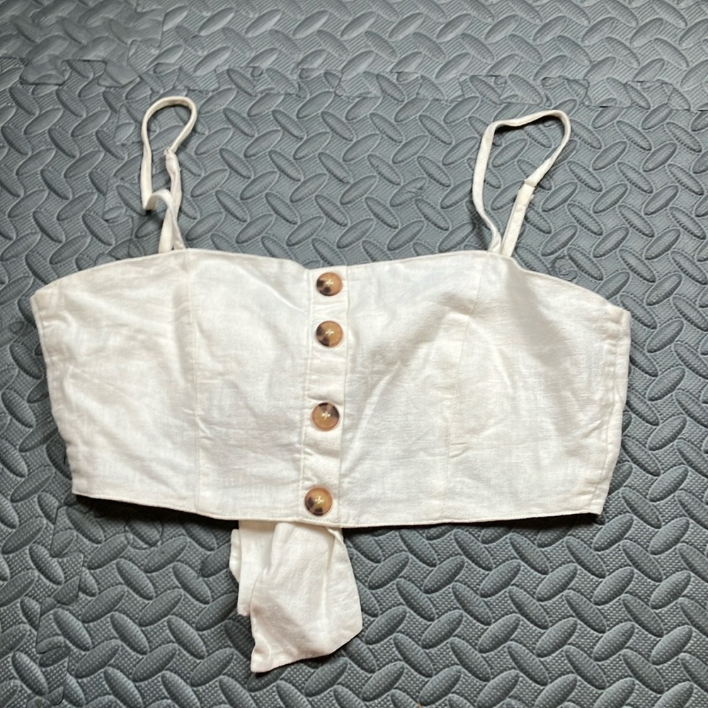Forever 21 Cream Buttoned Tank Top with Spaghetti Straps And Tie‎ Back Size S